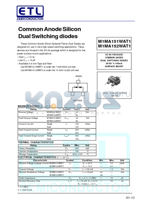 M1MA152WAT1 datasheet - Common Anode Silicon Dual Switching diodes