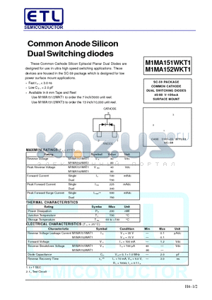 M1MA152WKT1 datasheet - Common Anode Silicon Dual Switching diodes