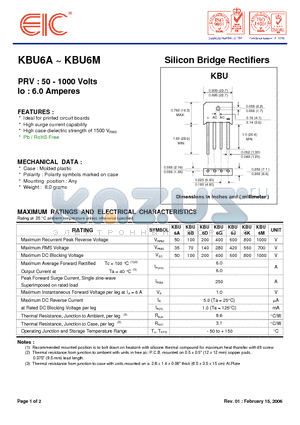 KBU6K datasheet - Silicon Bridge Rectifiers