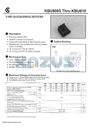 KBU8005 datasheet - 8 AMP SILICON BRIDGE RECTIFIER