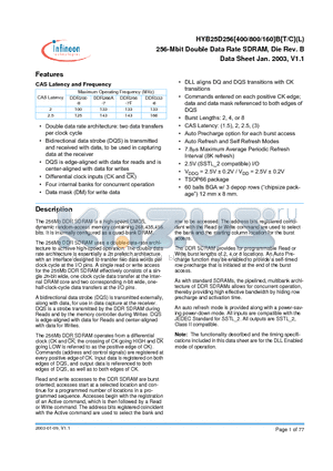 HYB25D256160BCL-7F datasheet - 256-Mbit Double Data Rate SDRAM, Die Rev. B