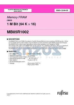 MB85R1002BGT-GE1 datasheet - Memory FRAM CMOS 1 M Bit (64 K  16)