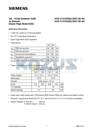 Q67100-Q1108 datasheet - 1M x 16-Bit Dynamic RAM 1k Refresh