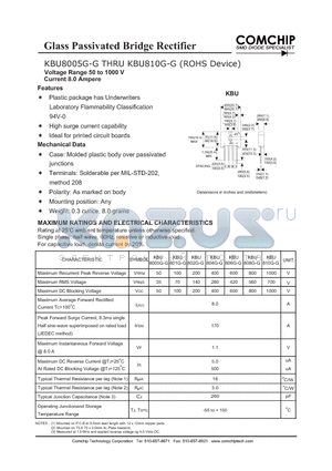 KBU8005G-G datasheet - Glass Passivated Bridge Rectifier