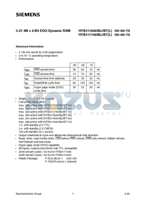 Q67100-Q1119 datasheet - 3.3V 4M x 4-Bit EDO-Dynamic RAM