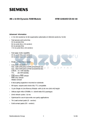 Q67100-Q2005 datasheet - 4M x 32-Bit Dynamic RAM Module