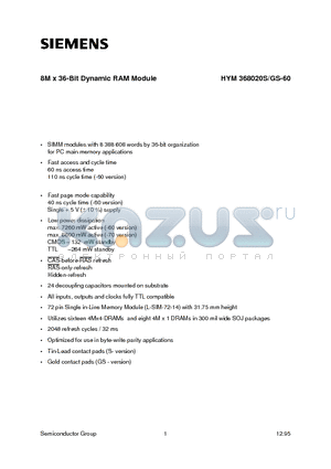 Q67100-Q2007 datasheet - 8M x 36-Bit Dynamic RAM Module