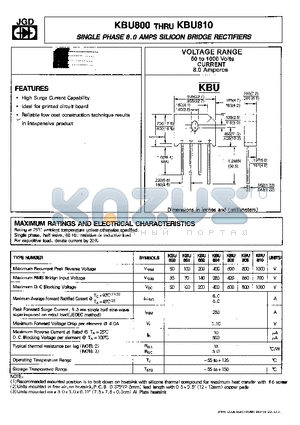 KBU802 datasheet - SINGLE PHASE 8.0 AMPS. SILICON BRIDGE RECTIFIERS