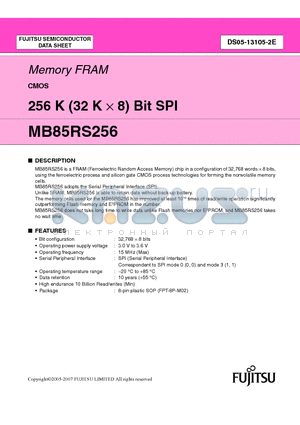 MB85RS256 datasheet - Memory FRAM CMOS 256 K (32 K  8) Bit SPI