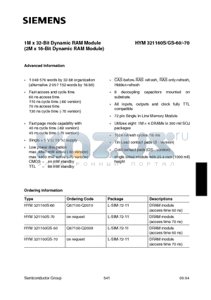 Q67100-Q2010 datasheet - 1M x 32-Bit Dynamic RAM Module