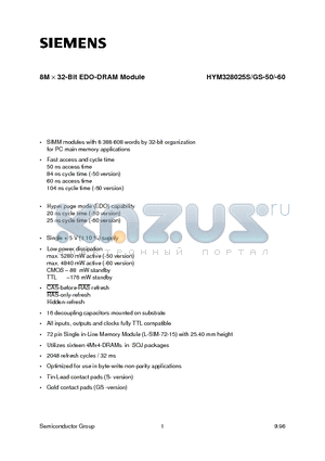 Q67100-Q2098 datasheet - 8M x 32-Bit EDO-DRAM Module