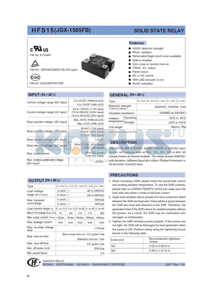 HFS15110A240A10ZL datasheet - SOLID STATE RELAY