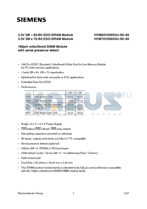 Q67100-Q2180 datasheet - 3.3V 2M x 64-Bit EDO-DRAM Module 3.3V 2M x 72-Bit EDO-DRAM Module