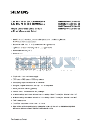 Q67100-Q2185 datasheet - 3.3V 4M x 64-Bit EDO-DRAM Module 3.3V 4M x 72-Bit EDO-DRAM Module