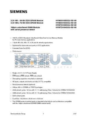Q67100-Q2187 datasheet - 3.3V 4M x 64-Bit EDO-DRAM Module 3.3V 4M x 72-Bit EDO-DRAM Module