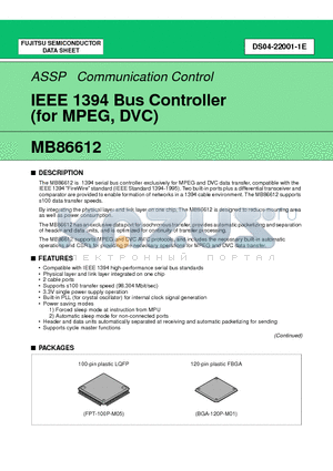 MB86612PBT datasheet - IEEE 1394 Bus Controller (for MPEG, DVC)