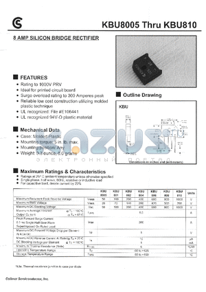 KBU806 datasheet - 8 AMP SILICON BRIDGE RECTIFIER