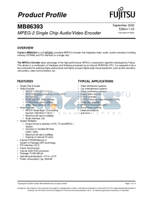 MB86393 datasheet - MPEG-2 Single Chip Audio/Video Encoder