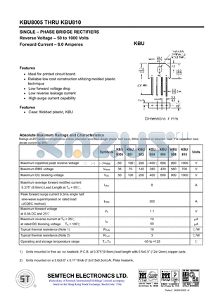 KBU806 datasheet - SINGLE - PHASE BRIDGE RECTIFIERS