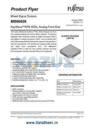 MB86626 datasheet - KeyWave AFE ADSL Analog Front End