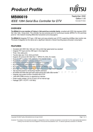MB86619 datasheet - IEEE 1394 Serial Bus Controller for DTV