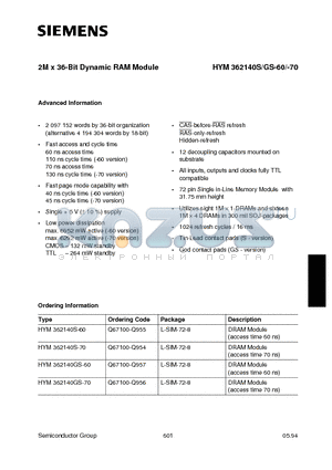 Q67100-Q956 datasheet - 2M x 36-Bit Dynamic RAM Module