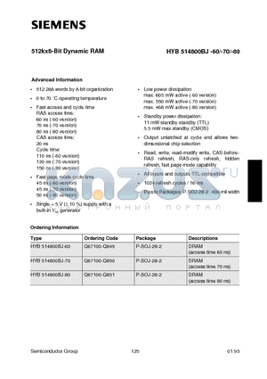 Q67100-Q850 datasheet - 512kx8-Bit Dynamic RAM