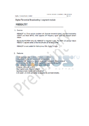 MB86A29T datasheet - Digital Terrestrial Broadcasting 1 segment module