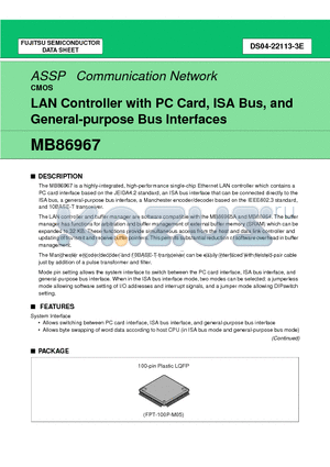 MB86967 datasheet - LAN Controller with PC Card, ISA Bus, and General-purpose Bus Interfaces