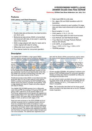 HYB25D256800BT-5 datasheet - 256MBit Double Data Rata SDRAM