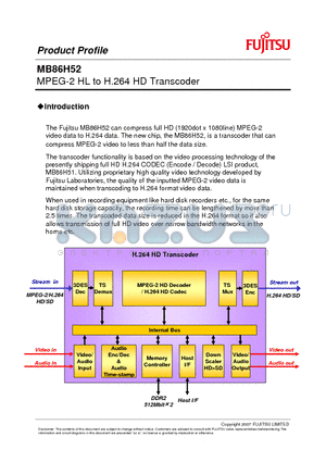 MB86H52 datasheet - MPEG-2 HL to H.264 HD Transcoder