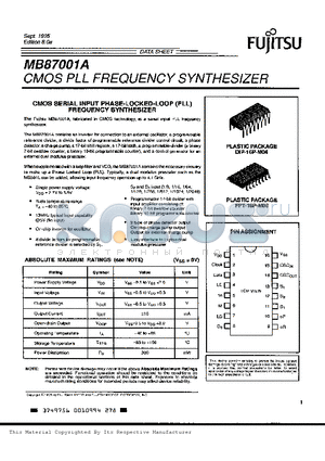 MB87001A datasheet - CMOS PLL FREQUENCY SYNTHESIZER