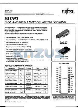 MB87078 datasheet - 6-bit, 4-channel Electronic Volume Controller