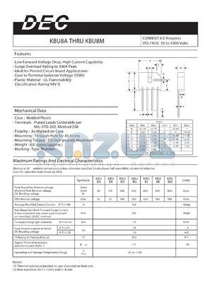 KBU8A datasheet - CURRENT 8.0 Amperes VOLTAGE 50 to 1000 Volts