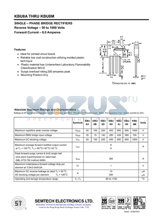 KBU8A datasheet - SINGLE - PHASE BRIDGE RECTIFIERS