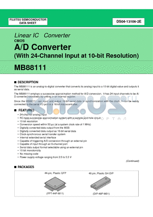 MB88111 datasheet - A/D Converter (With 24-Channel Input at 10-bit Resolution)