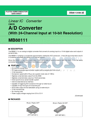 MB88111PFQ datasheet - A/D Converter (With 24-Channel Input at 10-bit Resolution)