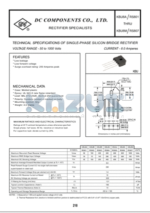 KBU8D datasheet - TECHNICAL SPECIFICATIONS OF SINGLE-PHASE SILICON BRIDGE RECTIFIER