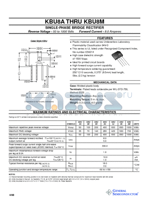 KBU8D datasheet - SINGLE-PHASE BRIDGE RECTIFIER