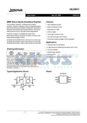 ISL55011IEZ-T7 datasheet - MMIC Silicon Bipolar Broadband Amplifier