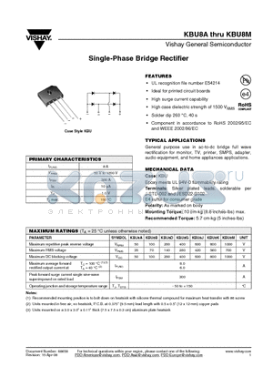 KBU8D datasheet - Single-Phase Bridge Rectifier