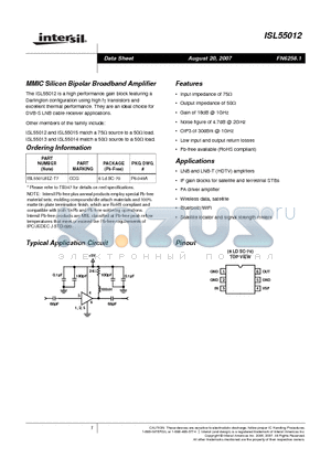ISL55012_07 datasheet - MMIC Silicon Bipolar Broadband Amplifier