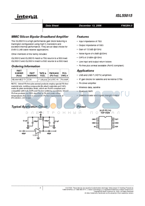 ISL55015 datasheet - MMIC Silicon Bipolar Broadband Amplifier