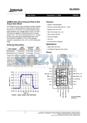 ISL55036 datasheet - 400MHz Slew Rate Enhanced Rail-to-Rail Output Gain Block