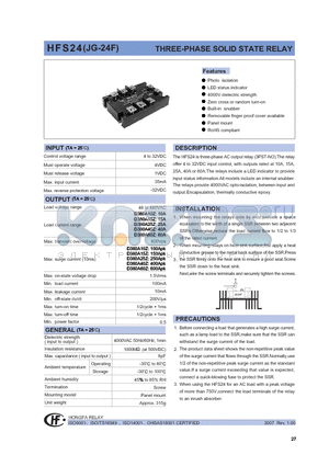 HFS24D380A10ZYLP3 datasheet - THREE-PHASE SOLID STATE RELAY