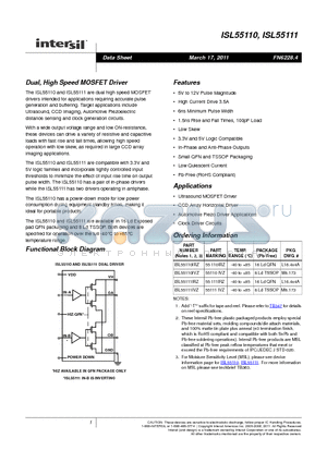 ISL55111 datasheet - Dual, High Speed MOSFET Driver