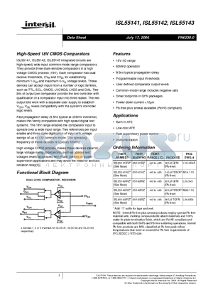 ISL55142IRZ datasheet - High-Speed 18V CMOS Comparators