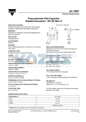 KC1850 datasheet - Polycarbonate Film Capacitor Related Document: IEC 60 384-12