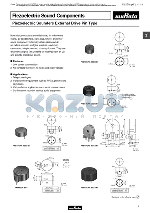 PKM13EPY datasheet - Piezoelectric Sounders External Drive Pin Type