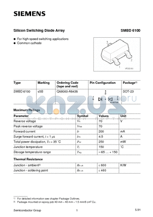Q68000-A8438 datasheet - Silicon Switching Diode Array